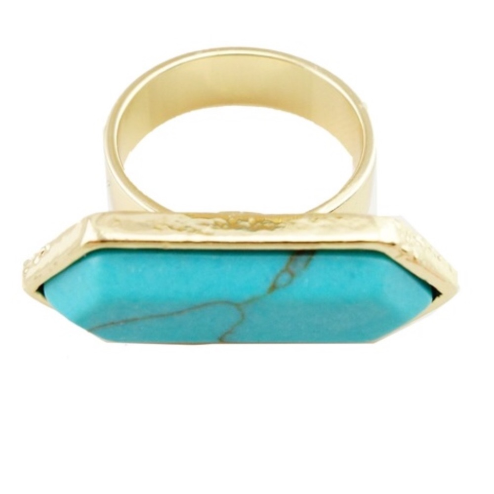 Modern Turquoise Marbled Stone Ring Sz 6 NWOT